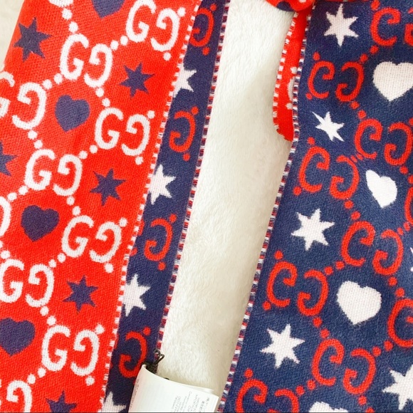 NWT Authentic Gucci Star & Heart GG Wool Scarf - Picture 3 of 7